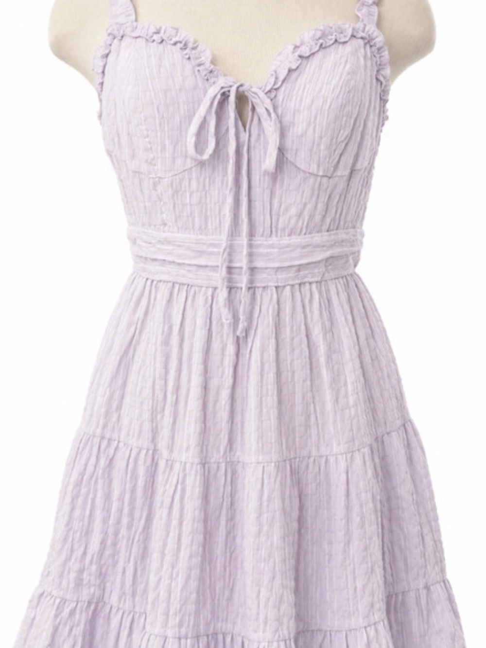 Tie-Front Lavender Midi Dress with Ruffled Straps